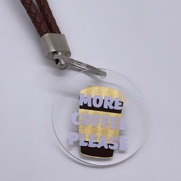 NWT WOOL + PEPPER CO. More Coffee Please Vinyl Leather Wristlet Keychain - Picture 6 of 6